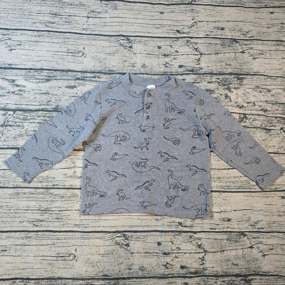 Hanna Andersson Gray Waffle Knit Thermal Dinosaur Long Sleeve Shirt Size 120 6-7